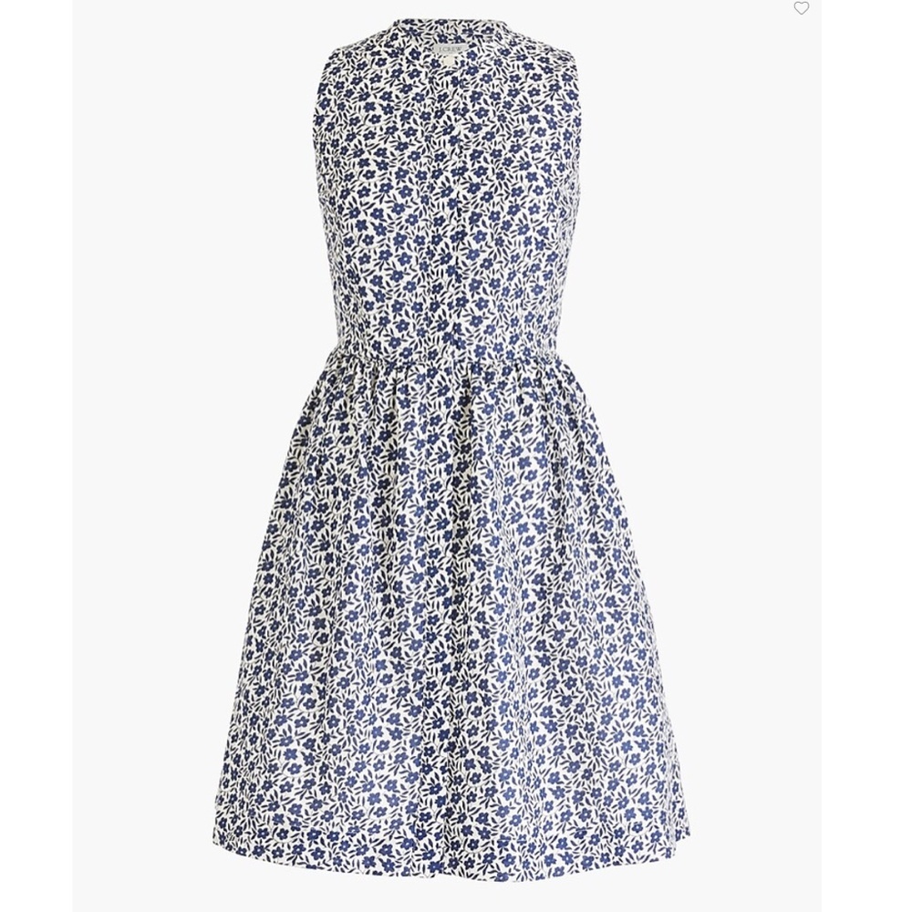 J. Crew Factory Blue and White Floral Sleeveless Fit-and-Flare Dress